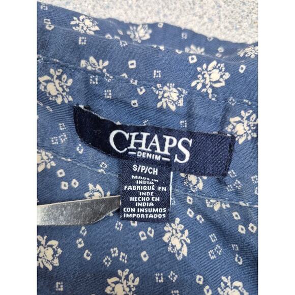 Chaps Denim 100% Cotton Pullover Prairie Blouse Blue/White Floral Sz S - Picture 4 of 5
